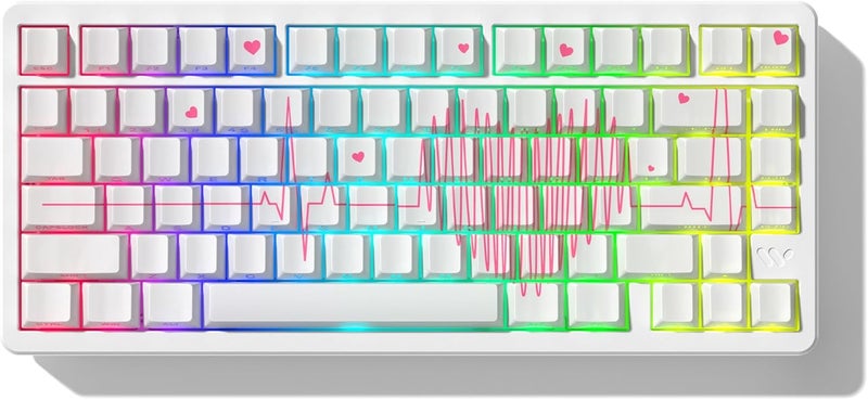 Rainy75 PBT Keycaps-Cherry Key Caps Side Print, Heart Design Dye Sublimation 130 Keys Set for Cherry Gateron MX Switches Keyboards, White - Image 1